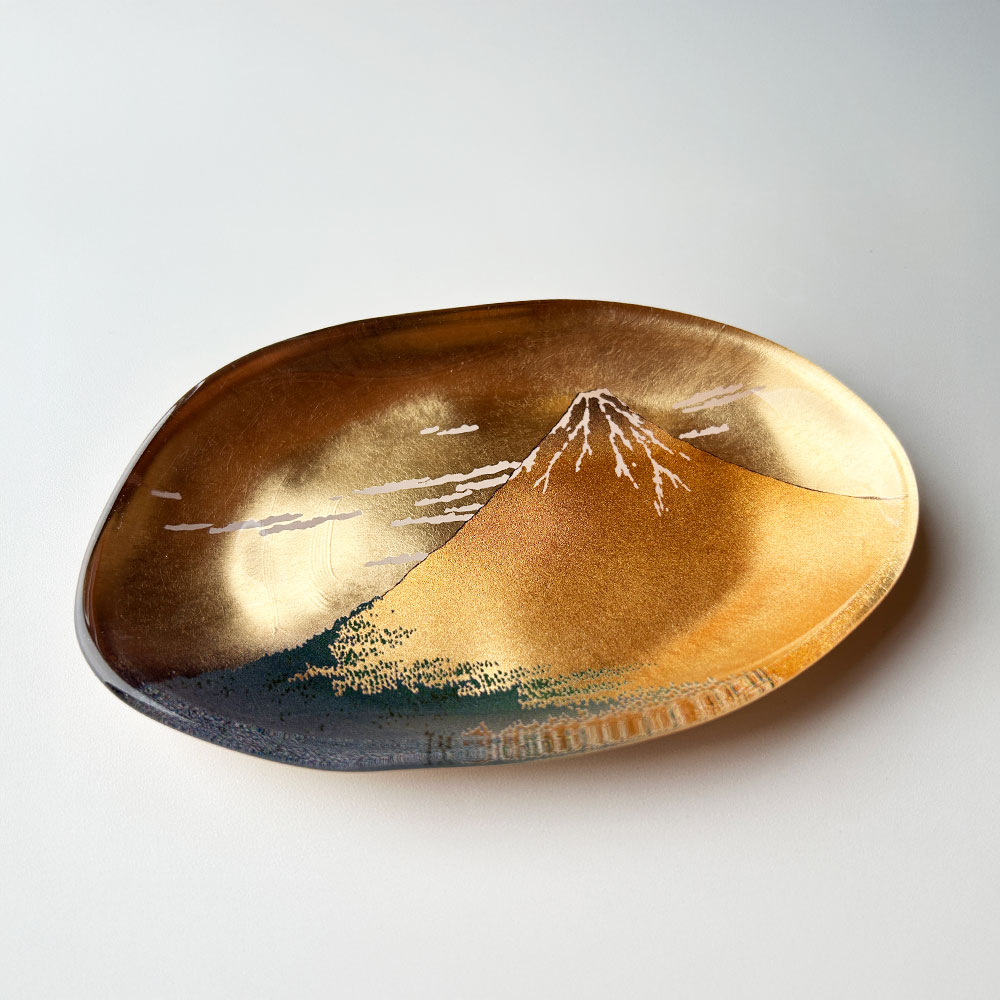 【工場直送わけあり品50%OFF】箔名画　ガラストレー　赤富士(金)【区分D　251218-18】