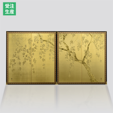 新品大特価屏風■ 豪華金沢箔 御屏風 [六曲 一双] h45cm ■ 日本伝統工芸品 ひな人形 鎧兜 15号屏風 木箱入 №7956■ ひな人形