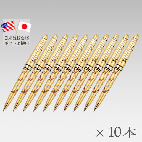 【まとめ買い】蒔絵ボールペン　千羽鶴(金)×10本