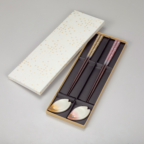 箸・箸置きセット　桜　<2組> 貼箱