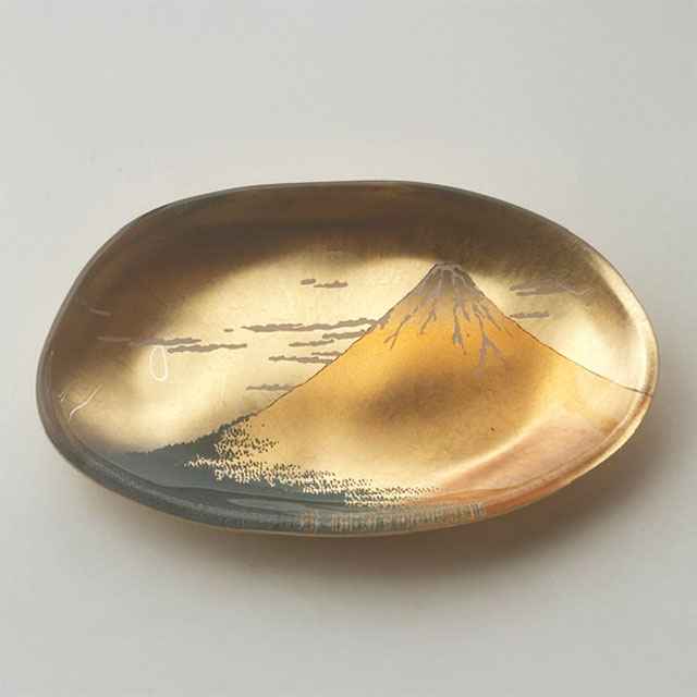 【工場直送わけあり品50%OFF】箔名画　ガラストレー　赤富士(金)【区分D　260811-1】