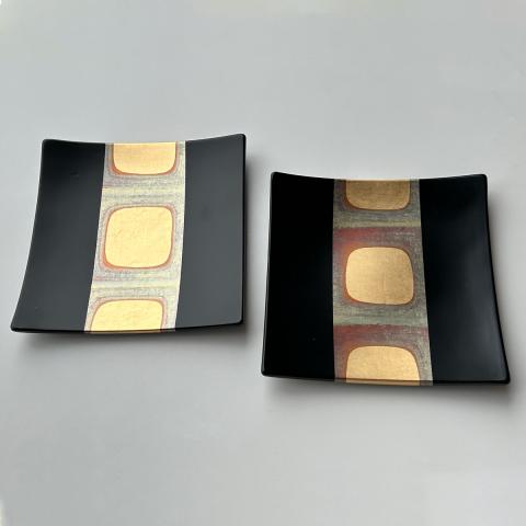 【わけあり品】 古代箔　スクエアプレート(黒S)<2枚>【区分D A091-05005】