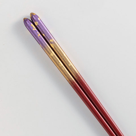 金の箸　銀の箸　霞流し(紫・赤)