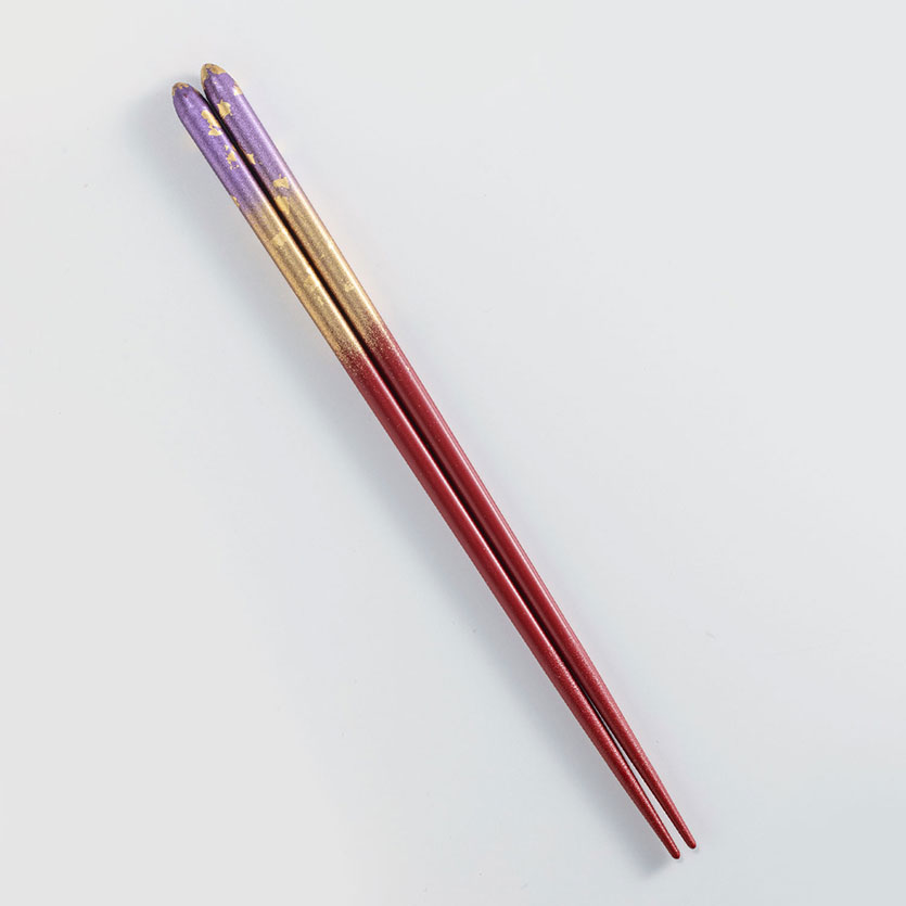 金の箸　銀の箸　霞流し(紫・赤)