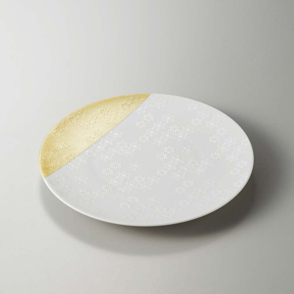 箔小紋　白磁プレート　麻の葉