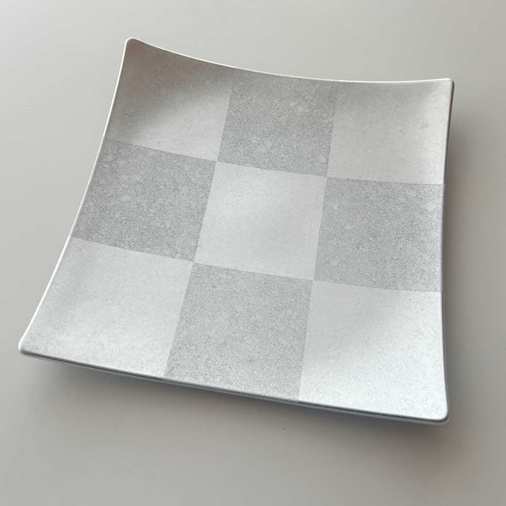【工場直送わけあり品50%OFF】市松　スクエアプレート(L)(銀)【区分D　250822-3】