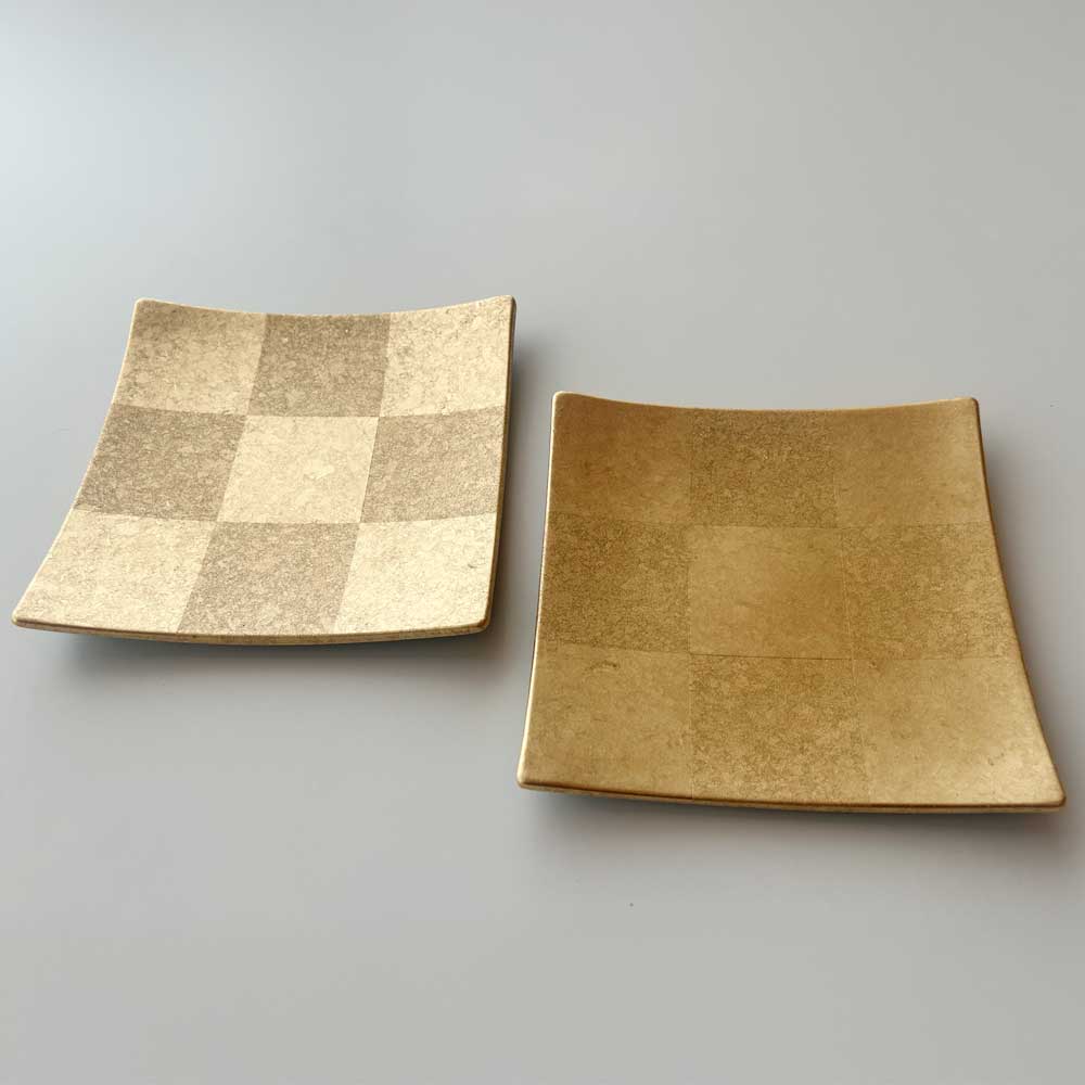 【工場直送わけあり品50%OFF】市松　スクエアプレート(S)(金)<2枚>【区分D　250822-