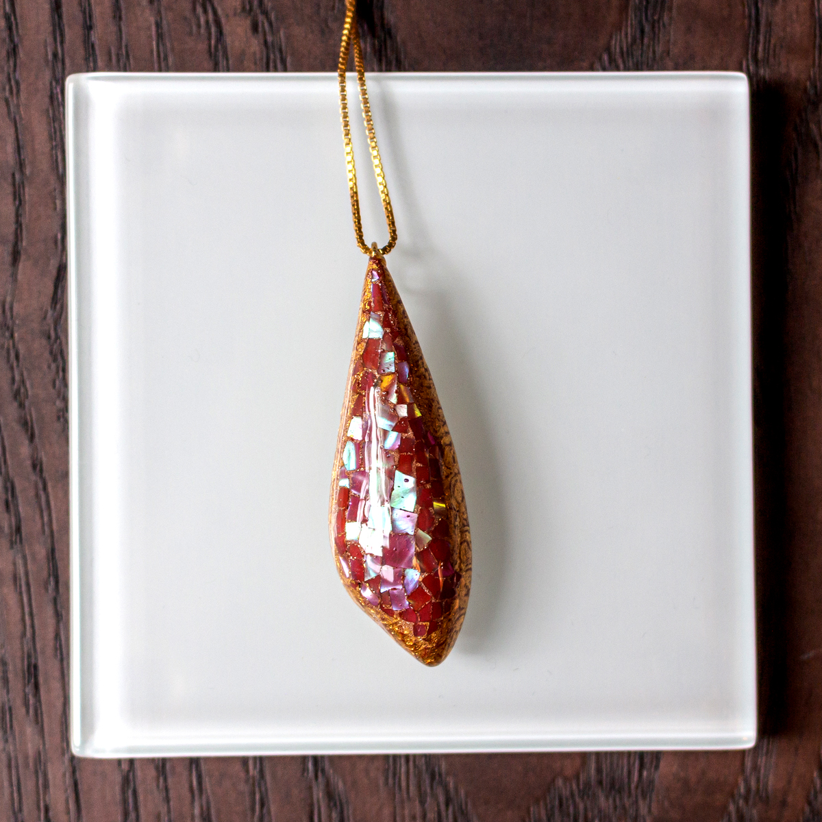 《しつらえ》 ピンク螺鈿金箔ペンダント