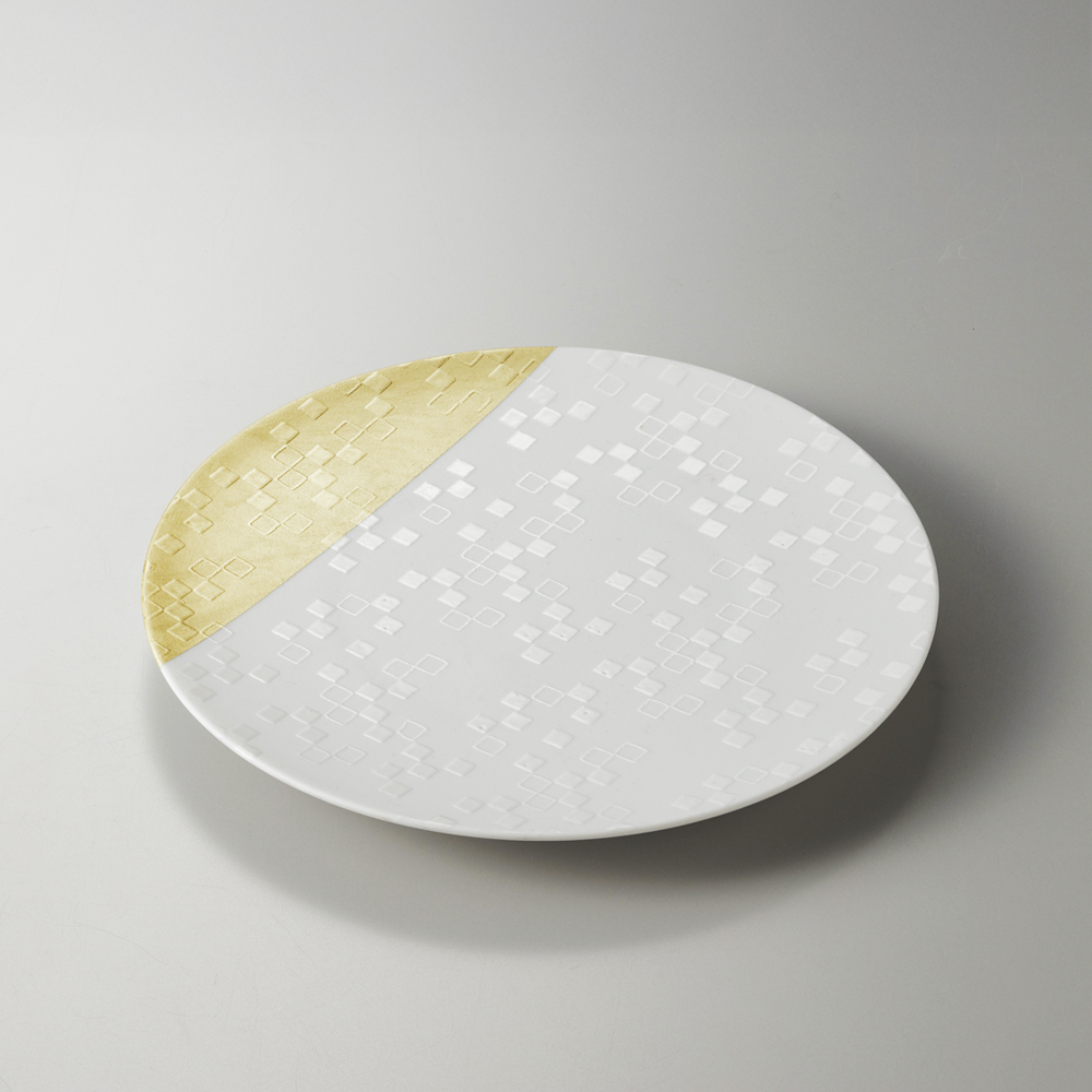 箔小紋 白磁プレート 市松