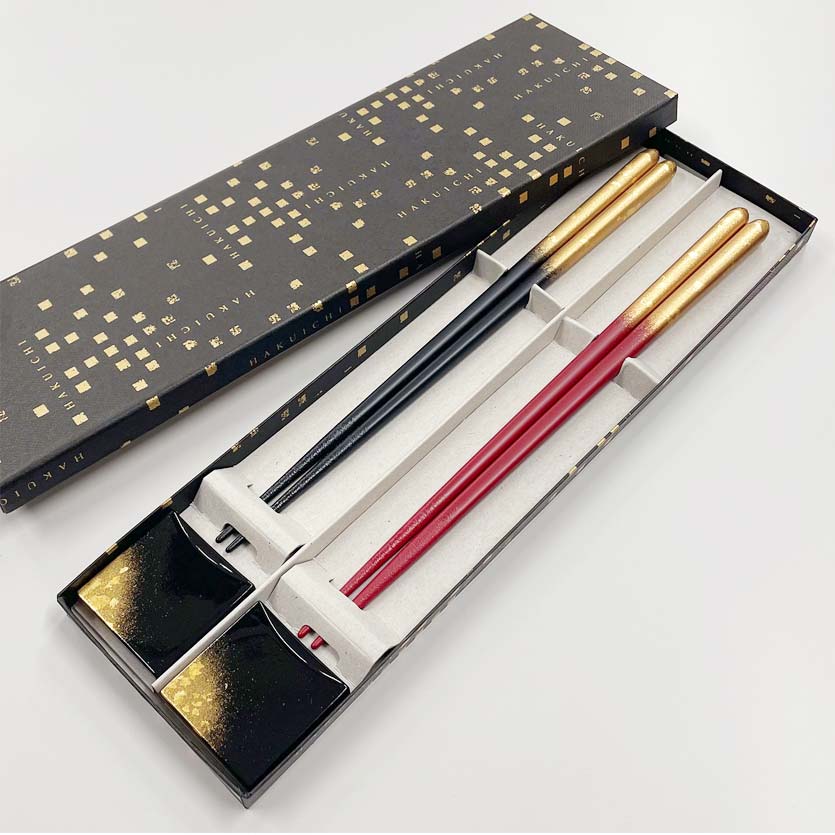 箸・箸置きセット　霞流し（金）